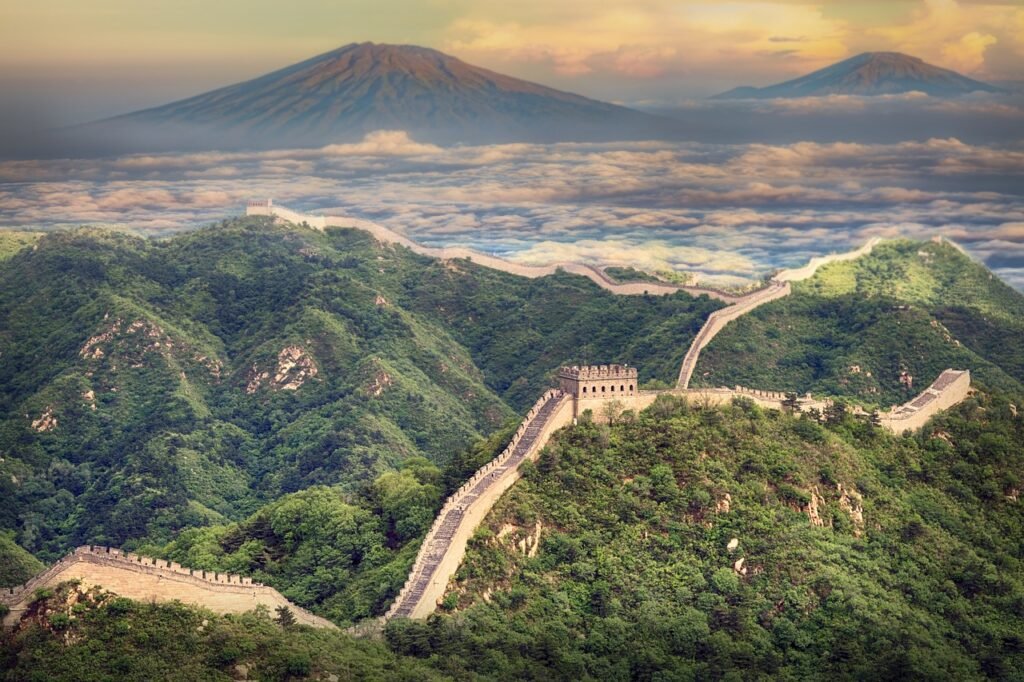 landscape, wall, china, mountain, asia, nature, ancient